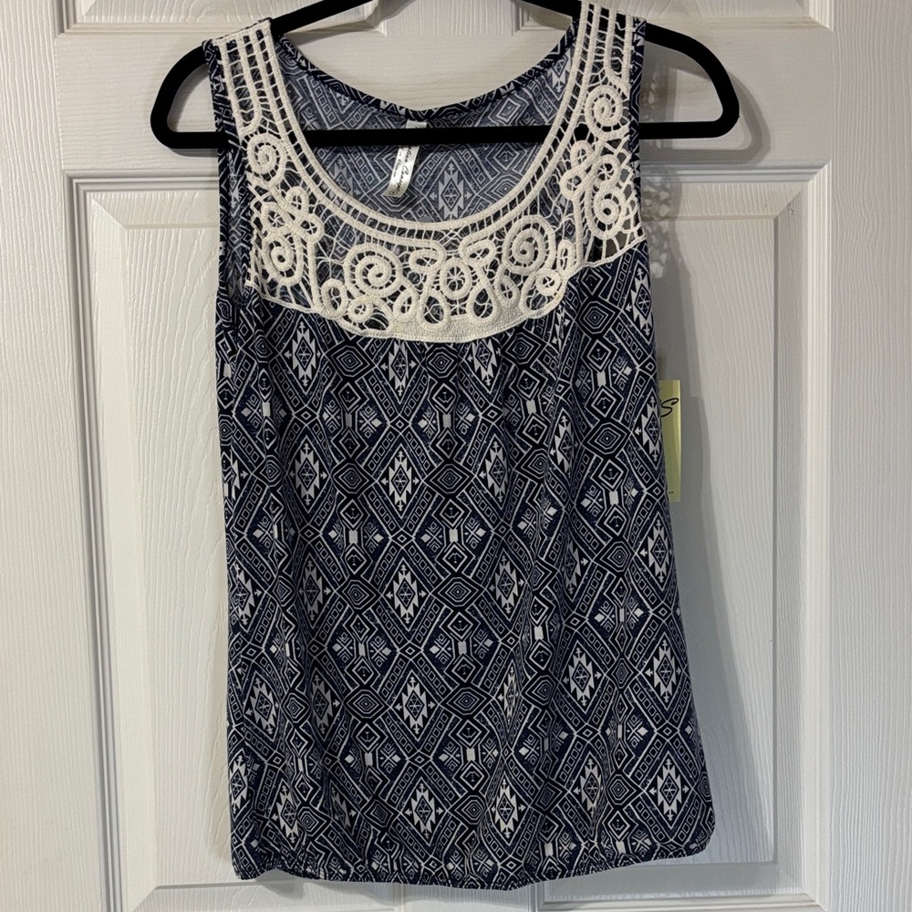 PerSeption Concept Blue and Cream Patterned Tank Top